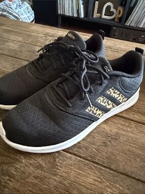 adidas Black Athletic Sneakers with Leopard-Print Stripes